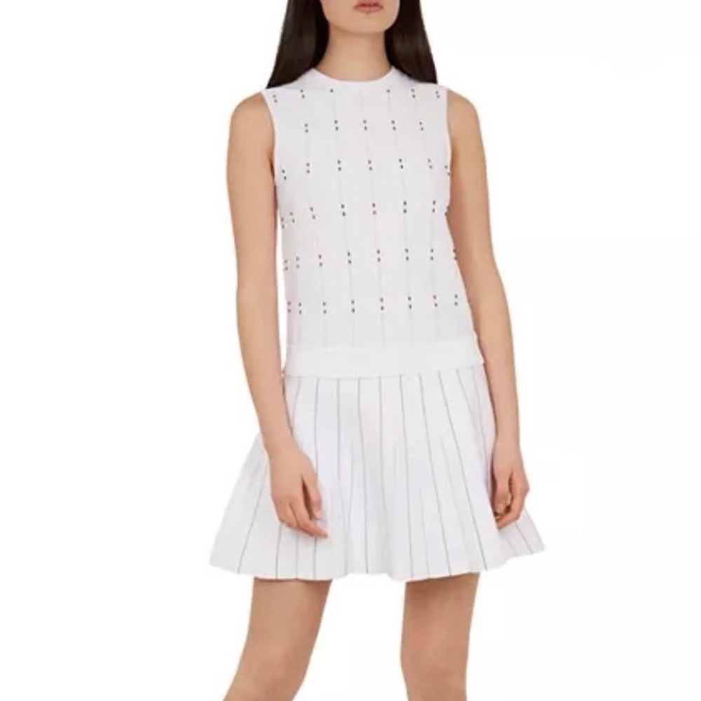 Ted Baker London White Sleeveless Pleated Mini Dress